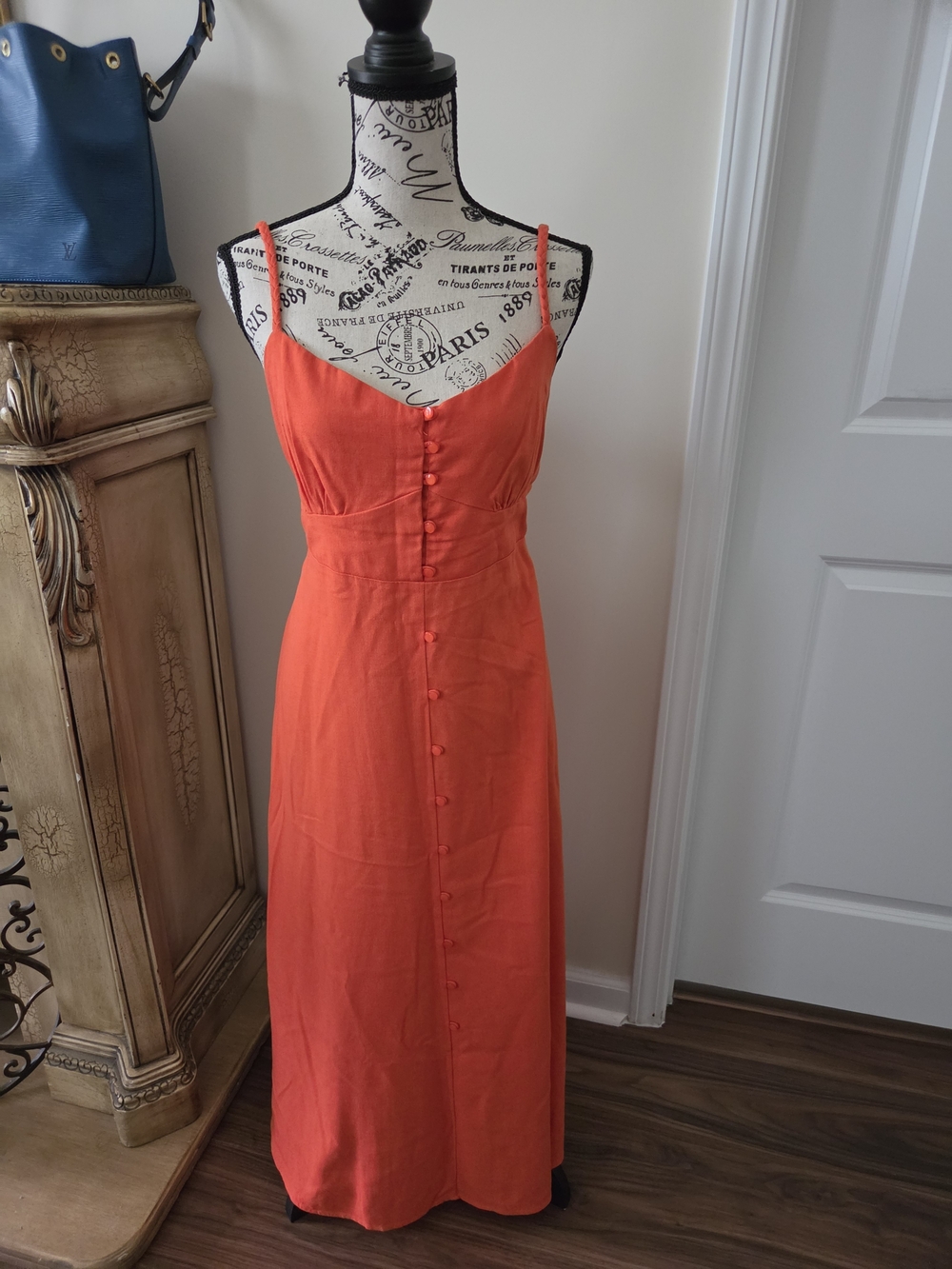 Monteau Vibrant Orange Button-Front Maxi Dress